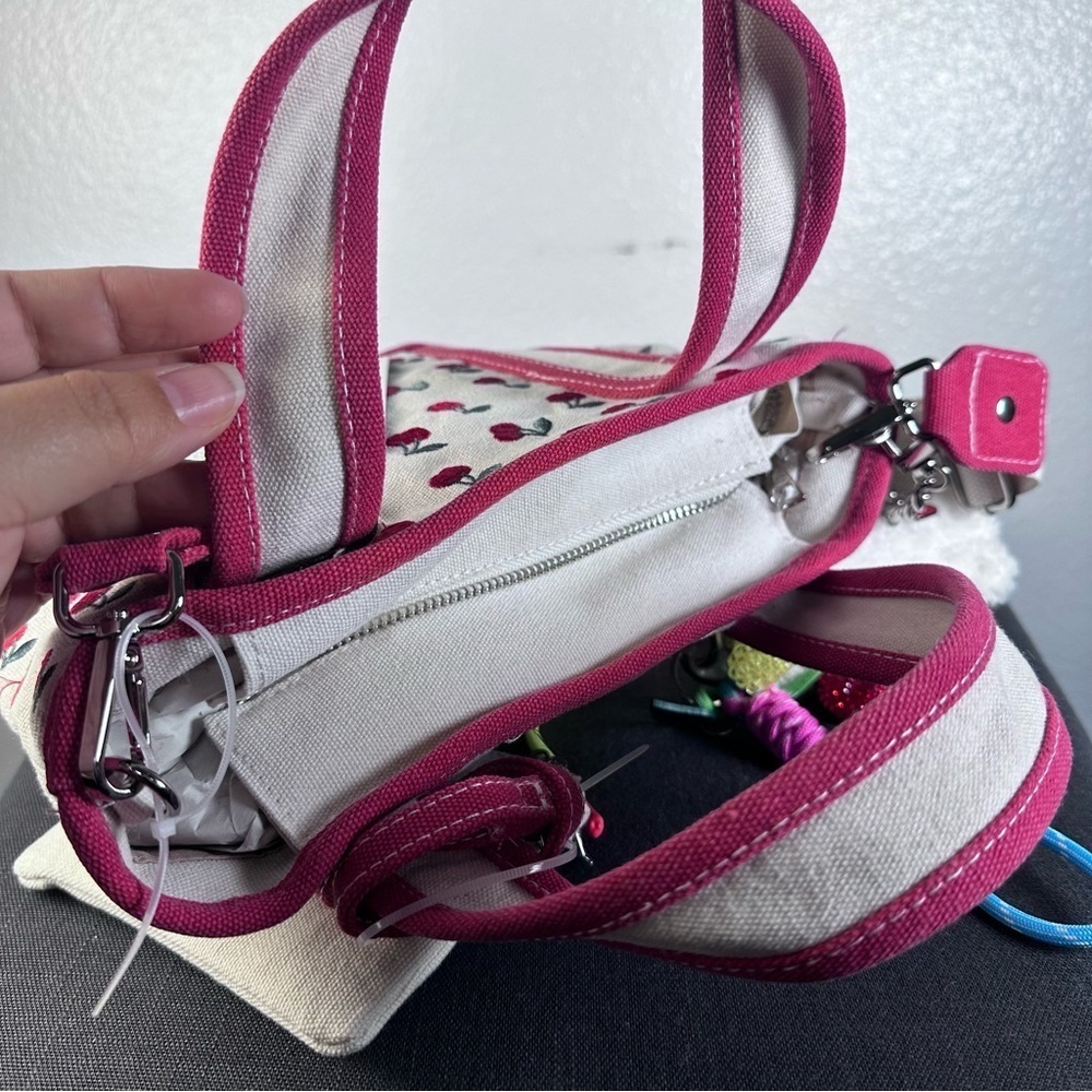 Madden Girl Mini Viral Tote Cherry Cherries Pink Teddy Bear Jeweled Keychains - Picture 3 of 5